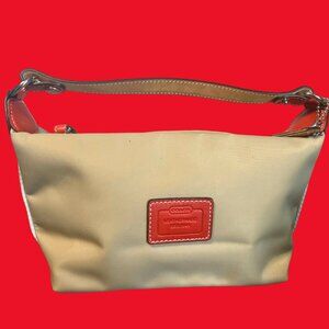 Vintage Coach Hampton Khaki Nylon & Red Orange Leather Mini Bag